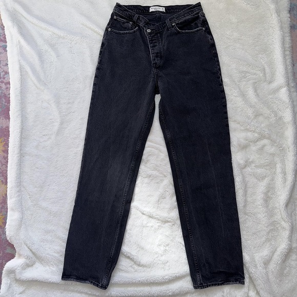 Abercrombie & Fitch Denim - Abercrombie & Fitch Black Denim Straight Button Fly High Rise Crossover Dad Jean